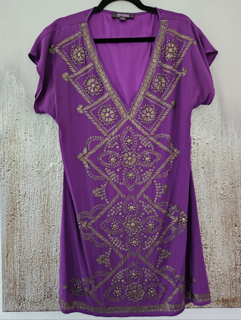 Hale Bob Purple Dress With Gold Embellishment Like New